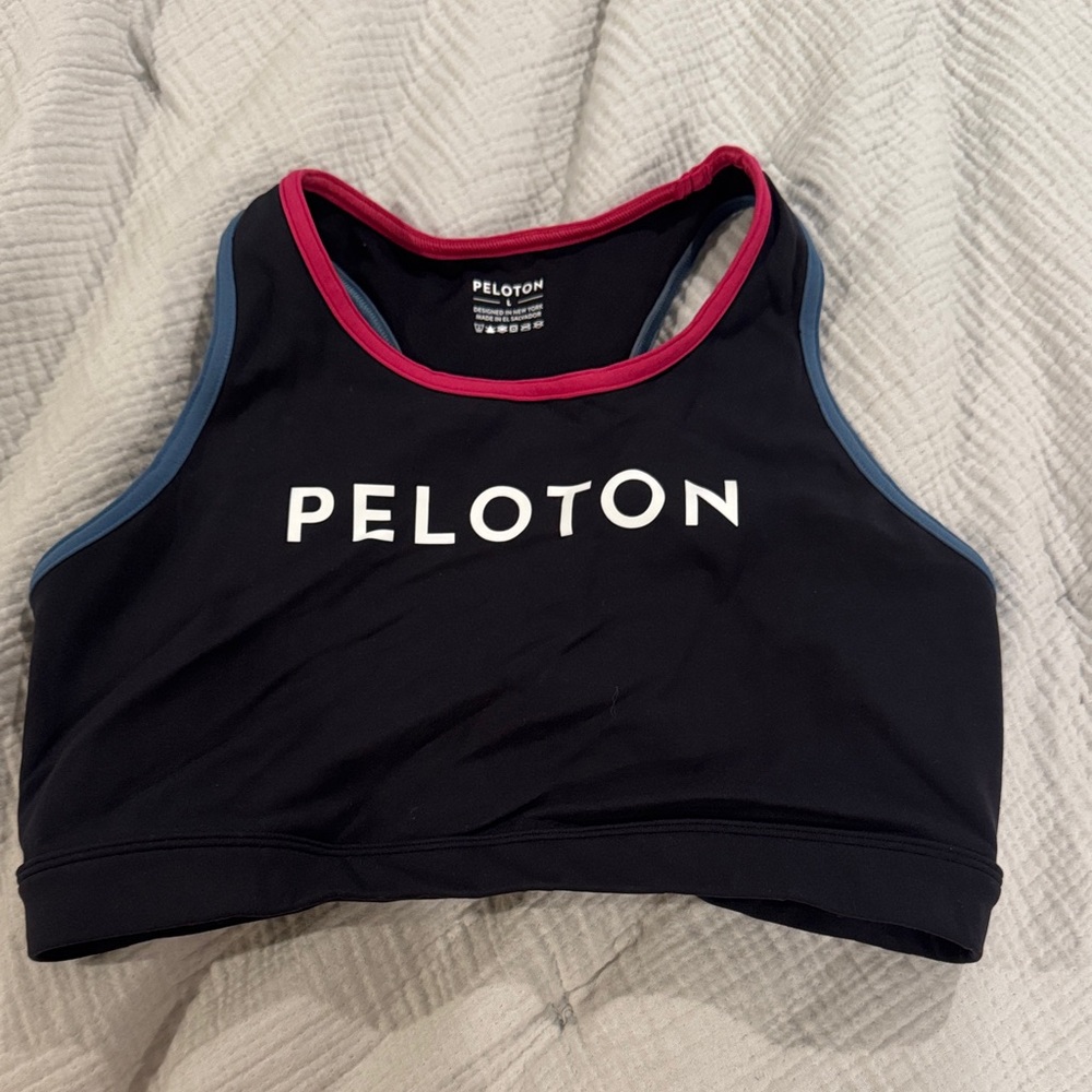 Peloton Black Sports Bra with Pink and Blue Trim